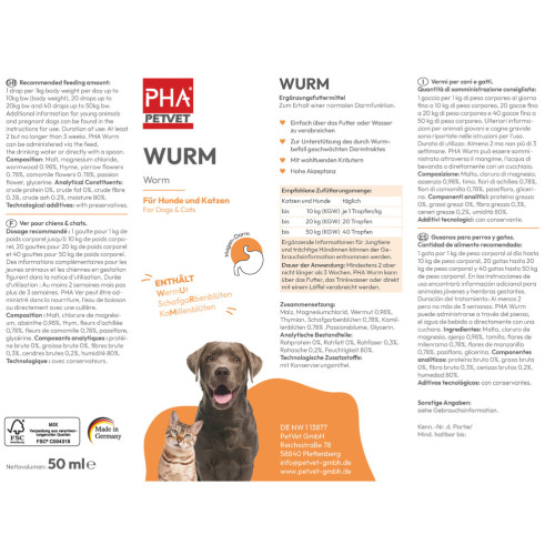 PHA Wurm für Hunde und Katzen, 50 ml, PetVet GmbH