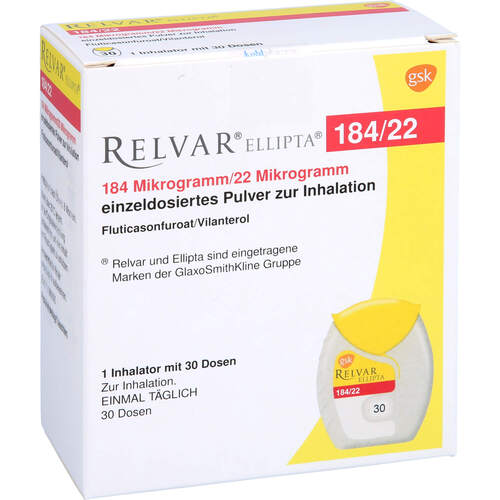 Relvar Ellipta 184 Mikrogramm/22 Mikrogramm Inh.P., 1x30 Stk., kohlpharma GmbH