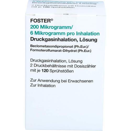 FOSTER 200 ug/6 ug 120 Hub Dosieraerosol, 2 Stk., 2care4 Aps
