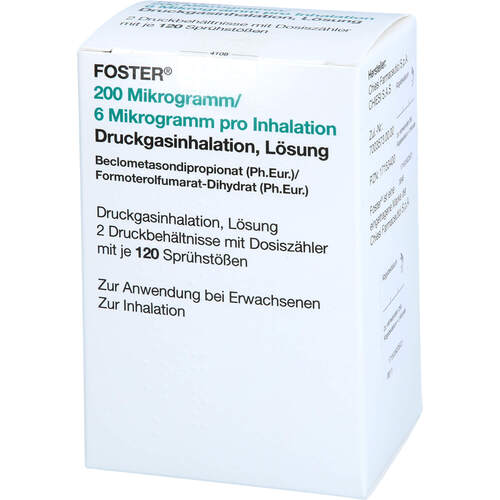 FOSTER 200 ug/6 ug 120 Hub Dosieraerosol, 2 Stk., 2care4 Aps