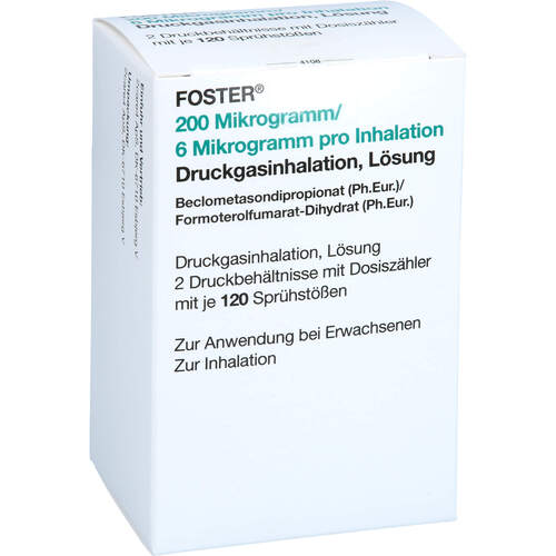 FOSTER 200 ug/6 ug 120 Hub Dosieraerosol, 2 Stk., 2care4 Aps