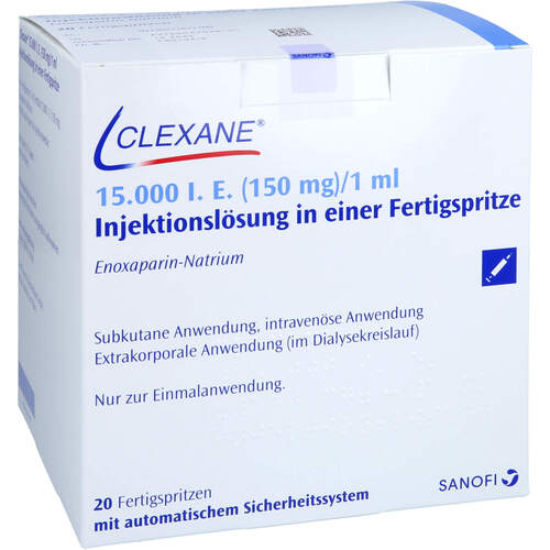 Clexane 15.000 I.E. (150mg) 1ml Fertigspritze, 20 Stk., Sanofi-Aventis Deutschland GmbH