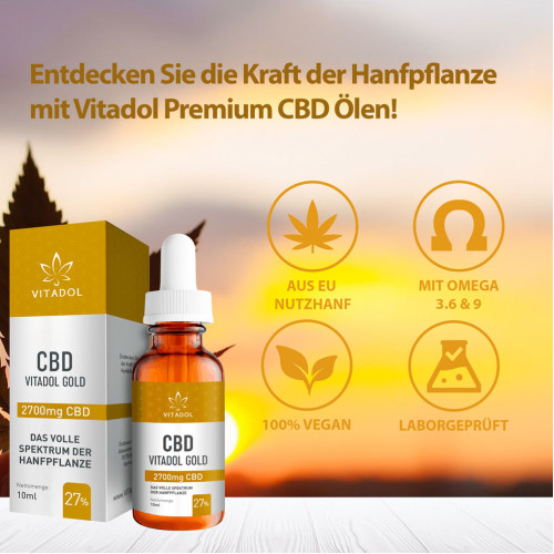 CBD27% Bio Hanfextrakt Öl - Vitadol Gold, 10 ml, Endower GmbH