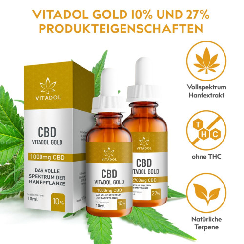 CBD27% Bio Hanfextrakt Öl - Vitadol Gold, 10 ml, Endower GmbH