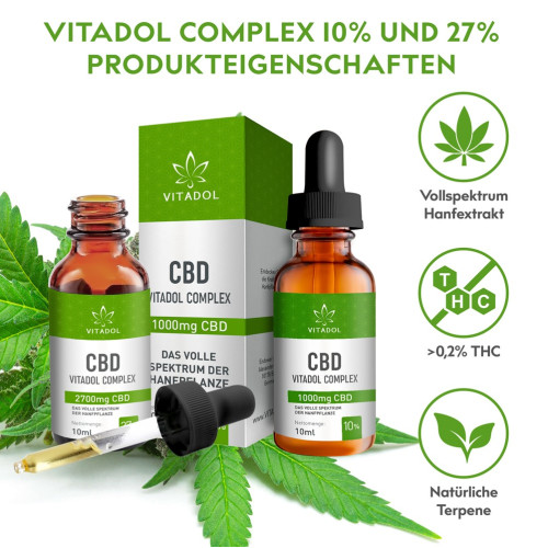 CBD27% Bio Hanfextrakt Öl - Vitadol Complex, 10 ml, Endower GmbH
