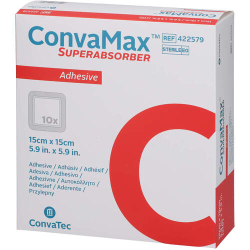 ConvaMax Superabsorber adhäsiv 15x15 cm, 10 Stk., Tora Pharma GmbH