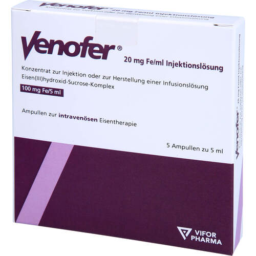 Venofer 20 mg Fe/ml Injektionslösung Ampullen, 5x5 ml, 1 0 1 Carefarm GmbH