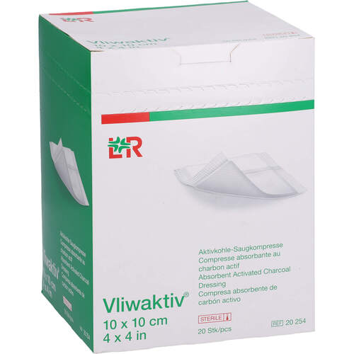 VLIWAKTIV Aktivkohle-Saugkomp.steril 10x10 cm, 20 Stk., Acti Medi GmbH