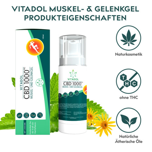 CBD 1000 Vitadol Gelenk Muskel Gel Salbe Arnika, 100 ml, Endower GmbH