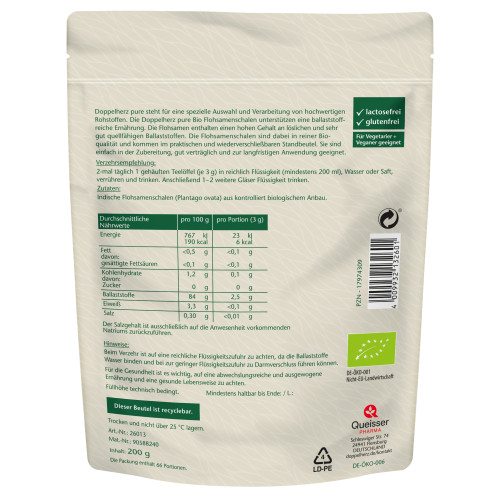 Doppelherz Bio Flohsamenschalen pure, 200 g, Queisser Pharma GmbH & Co. KG