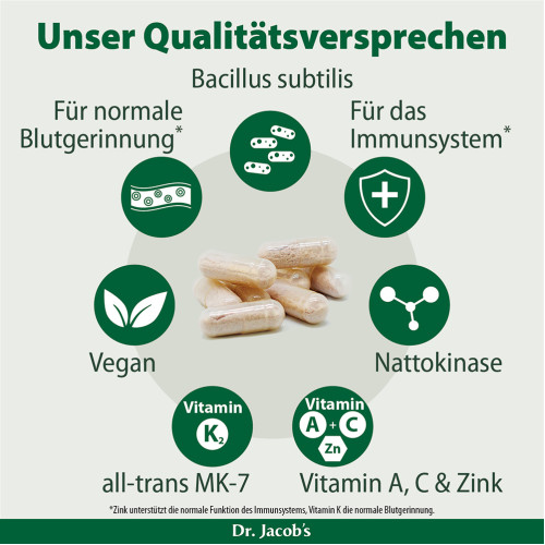Bacillus subtilis plus Nattokinase-Enzym Vitamin K2 vegan, 60 Stk., Dr. Jacob's Medical GmbH