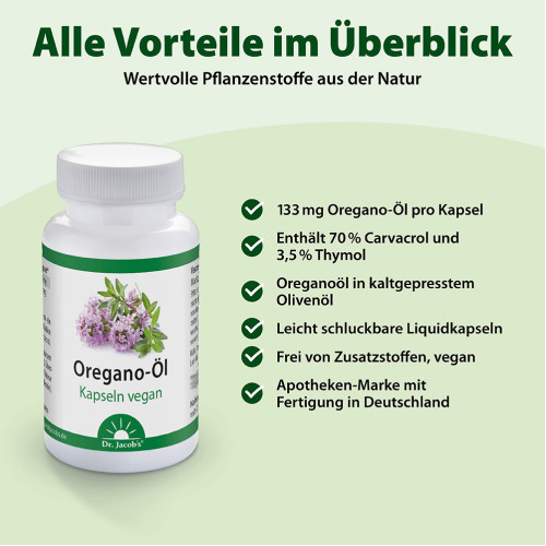 Dr. Jacob's Oregano-&Ouml;l Kapseln Carvacrol Thymol vegan, 60 Stk., Dr. Jacob's Medical GmbH