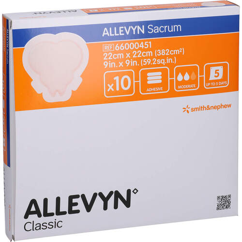 ALLEVYN Sacrum groß 22x22 cm Wundverband haftend, 10 Stk., zelhealth GmbH ALLEVYN Sacrum groß 22x22 cm Wundverband haftend, 10 Stk., zelhealth GmbH