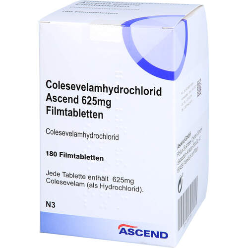 Colesevelamhydrochlorid Ascend 625mg Filmtabletten, 180 ST, Ascend GmbH