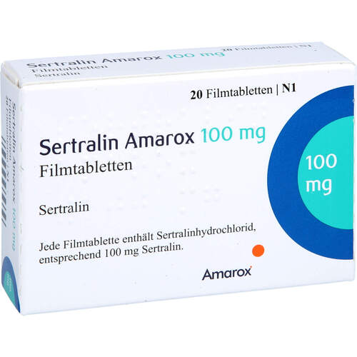 Sertralin Amarox 100 mg Filmtabletten, 20 Stk., AMAROX PHARMA GmbH Sertralin Amarox 100 mg Filmtabletten, 20 Stk., AMAROX PHARMA GmbH