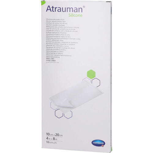 ATRAUMAN Silicone steril 10x20 cm Kompressen, 10 Stk., zelhealth GmbH