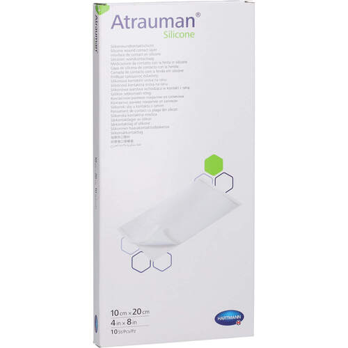 ATRAUMAN Silicone steril 10x20 cm Kompressen, 10 Stk., zelhealth GmbH