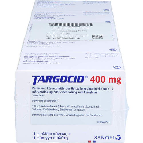 Targocid 400 mg Plv.u.LM Her.Inj.-/Inf.-Lsg.o.LSE, 5 Stk., Eurimpharm Arzneimittel GmbH