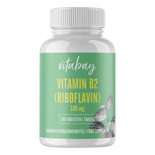 Vitamin B2 Riboflavin 100 mg vegan hochdosiert, 200 Stk., Vitabay CV Vitamin B2 Riboflavin 100 mg vegan hochdosiert, 200 Stk., Vitabay CV