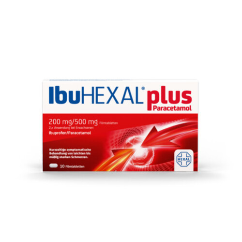 IbuHEXAL plus Paracetamol 200 mg/500 mg FTA, 10 Stk., HEXAL AG