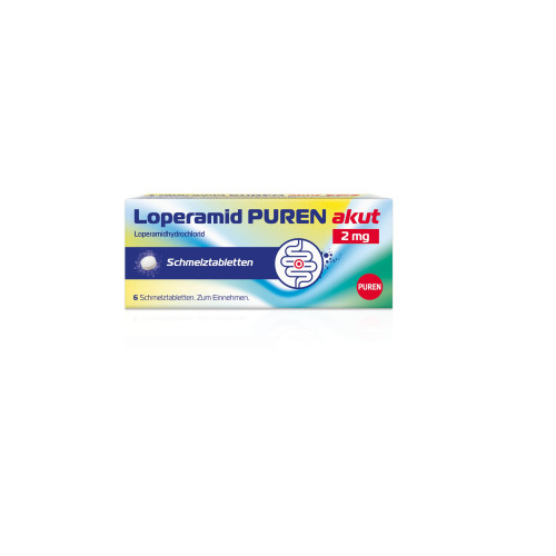 Loperamid PUREN akut 2 mg Schmelztabletten, 6 Stk., PUREN Pharma GmbH & Co. KG