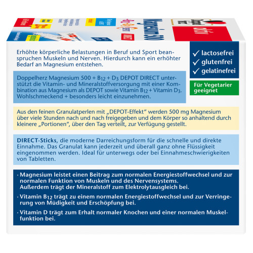Doppelherz Magnesium 500 + B12 + D3 Depot direct, 60 Stk., Queisser Pharma GmbH & Co. KG Doppelherz Magnesium 500 + B12 + D3 Depot direct, 60 Stk., Queisser Pharma GmbH & Co. KG