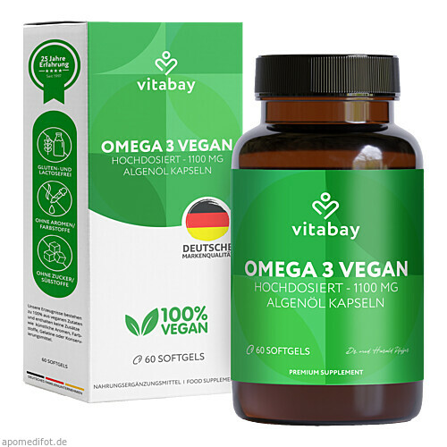 Omega-3 1100 vegan 600 mg DHA + 300 mg EPA, 60 Stk., Vitabay CV