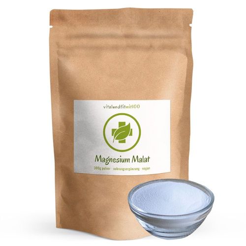 Magnesium Malat Pulver, 300 g, vitalundfitmit100 GmbH