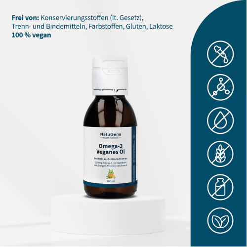 Omega-3 VEGAN 2200mg mit 1351 DHA 672 EPA Algen&ouml;l, 100 ml, NatuGena GmbH
