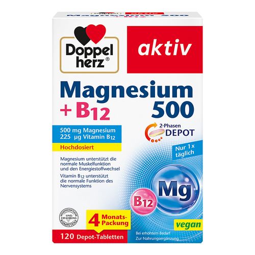 Doppelherz Magnesium 500+B12 2-Phasen Depot, 120 Stk., Queisser Pharma GmbH & Co. KG