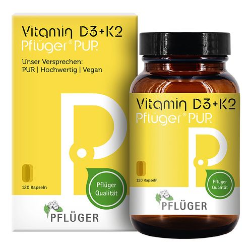 Vitamin D3+K2 Pflueger PUR 1.000 I.E. / 75 ug, 120 Stk., Homöopathisches Laboratorium Alexander Pflüger GmbH & Co. KG Vitamin D3+K2 Pflueger PUR 1.000 I.E. / 75 ug, 120 Stk., Homöopathisches Laboratorium Alexander Pflüger GmbH & Co. KG