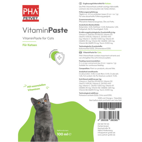 PHA VitaminPaste für Katzen, 100 ml, PetVet GmbH