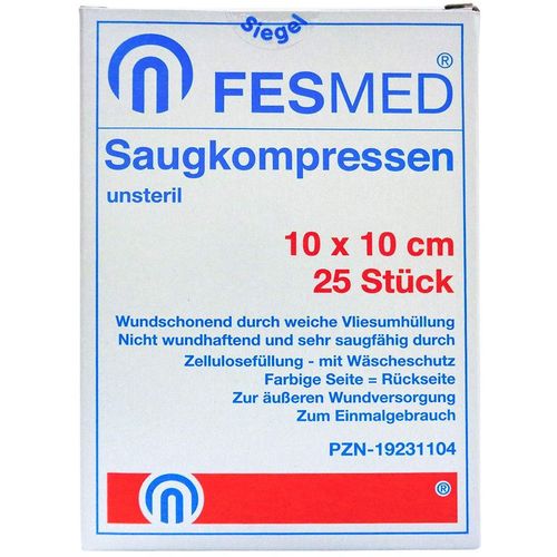 Saugkompresse unsteril FESMED 10x10 cm, 25 Stk., Fesmed Verbandmittel GmbH