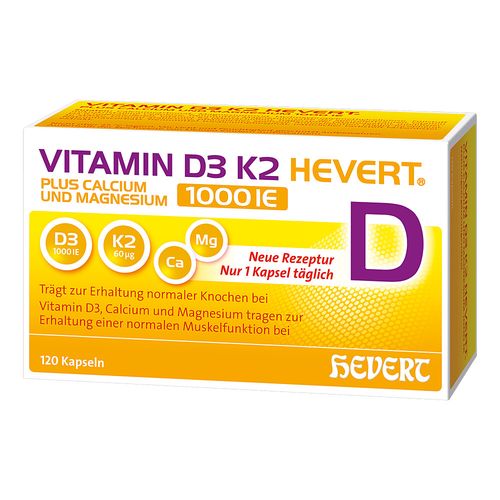 Vitamin D3 K2 Hevert+Calcium und Magnesium 1000 IE, 120 Stk., Hevert-Arzneimittel GmbH & Co. KG Vitamin D3 K2 Hevert+Calcium und Magnesium 1000 IE, 120 Stk., Hevert-Arzneimittel GmbH & Co. KG