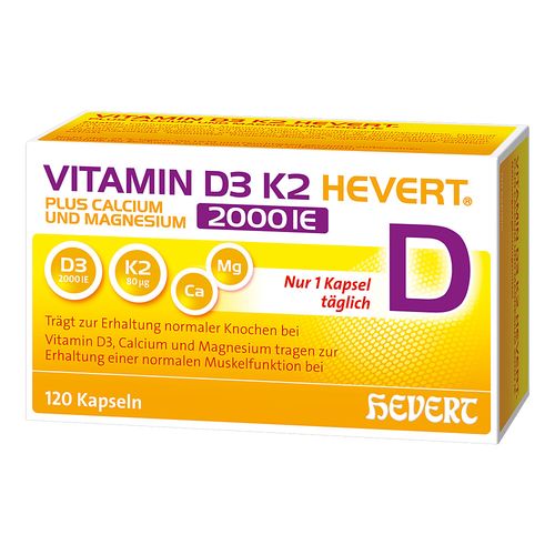Vitamin D3 K2 Hevert+Calcium und Magnesium 2000 IE, 120 Stk., Hevert-Arzneimittel GmbH & Co. KG Vitamin D3 K2 Hevert+Calcium und Magnesium 2000 IE, 120 Stk., Hevert-Arzneimittel GmbH & Co. KG
