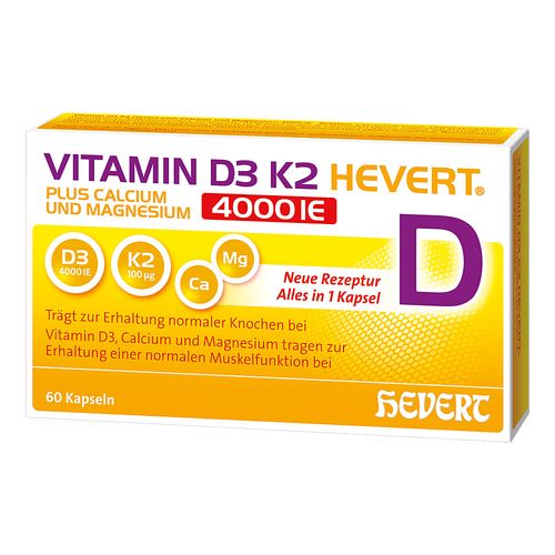 Vitamin D3 K2 Hevert+Calcium und Magnesium 4000 IE, 60 Stk., Hevert-Arzneimittel GmbH & Co. KG Vitamin D3 K2 Hevert+Calcium und Magnesium 4000 IE, 60 Stk., Hevert-Arzneimittel GmbH & Co. KG