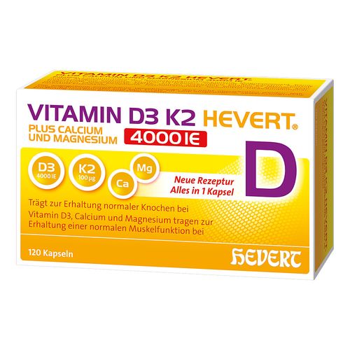 Vitamin D3 K2 Hevert+Calcium und Magnesium 4000 IE, 120 Stk., Hevert-Arzneimittel GmbH & Co. KG Vitamin D3 K2 Hevert+Calcium und Magnesium 4000 IE, 120 Stk., Hevert-Arzneimittel GmbH & Co. KG