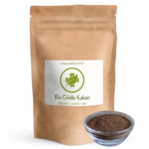 Bio Criollo Kakaopulver roh, 250 g, vitalundfitmit100 GmbH