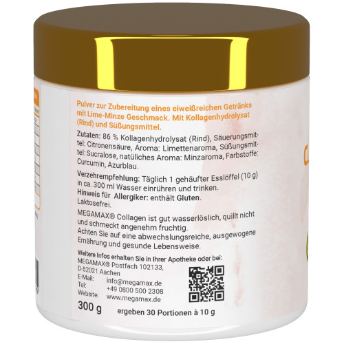 Collagen Clear Glow - Kollagen Peptide Lime-Minze, 300 g, Megamax B.V.