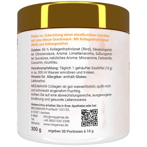 Collagen Clear Glow - Kollagen Peptide Lime-Minze, 300 g, Megamax B.V.