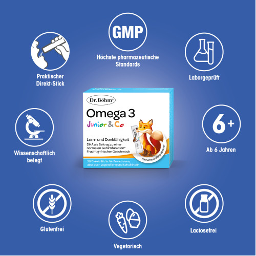 Dr. B&ouml;hm Omega 3 Junior Direkt Sticks, 30x1,5 g, Apomedica Pharmazeutische Produkte GmbH