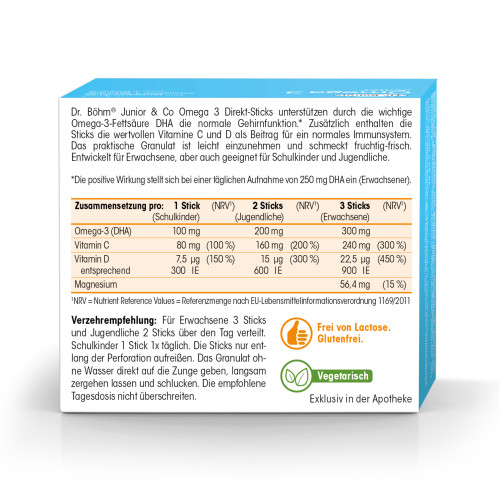 Dr. B&ouml;hm Omega 3 Junior Direkt Sticks, 30x1,5 g, Apomedica Pharmazeutische Produkte GmbH