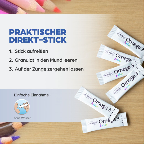 Dr. B&ouml;hm Omega 3 Junior Direkt Sticks, 30x1,5 g, Apomedica Pharmazeutische Produkte GmbH