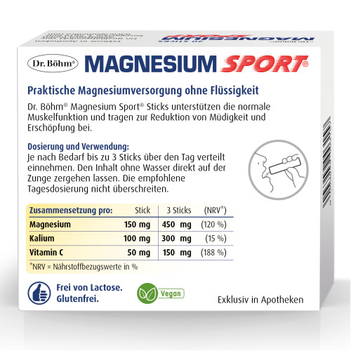 Dr. B&ouml;hm Magnesium Sport Sticks, 20x1,5 g, Apomedica Pharmazeutische Produkte GmbH
