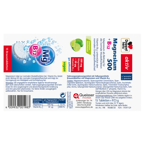 Doppelherz Magnesium 500 + B12, 15 Stk., Queisser Pharma GmbH & Co. KG