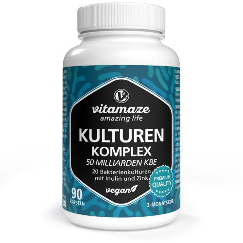 Kulturen Komplex 20 Darmbakterien 50 Mrd KBE vegan, 90 Stk., Vitamaze GmbH