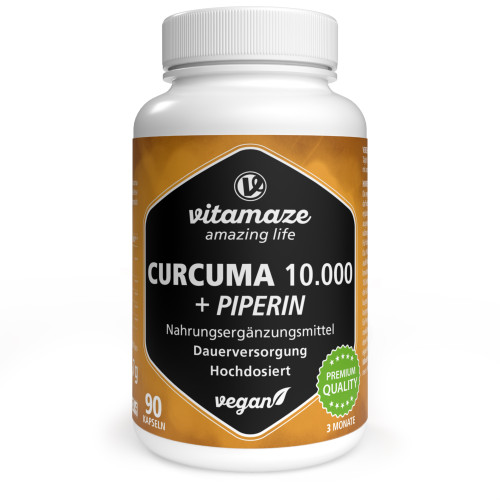 Curcuma 10000 + Piperin hochdosiert vegan, 90 Stk., Vitamaze GmbH