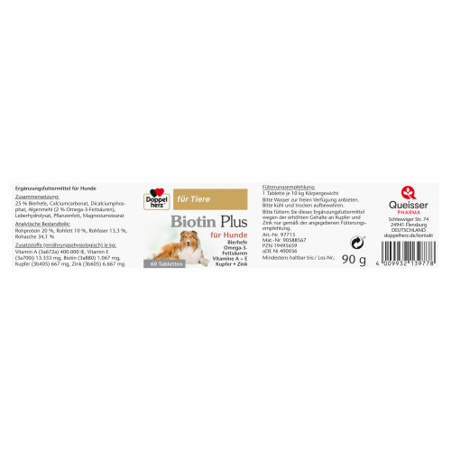 Doppelherz für Tiere Biotin Plus für Hunde, 60 Stk., Queisser Pharma GmbH & Co. KG