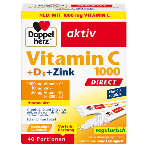 Doppelherz Vitamin C 1000+D3+Zink DIRECT, 40 Stk., Queisser Pharma GmbH & Co. KG Doppelherz Vitamin C 1000+D3+Zink DIRECT, 40 Stk., Queisser Pharma GmbH & Co. KG