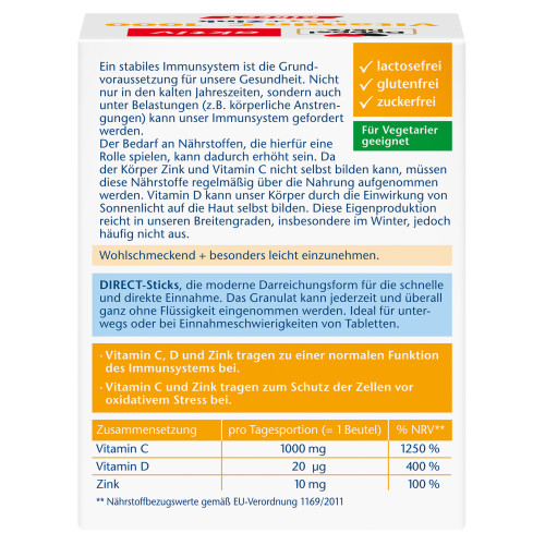 Doppelherz Vitamin C 1000+D3+Zink DIRECT, 40 Stk., Queisser Pharma GmbH & Co. KG Doppelherz Vitamin C 1000+D3+Zink DIRECT, 40 Stk., Queisser Pharma GmbH & Co. KG